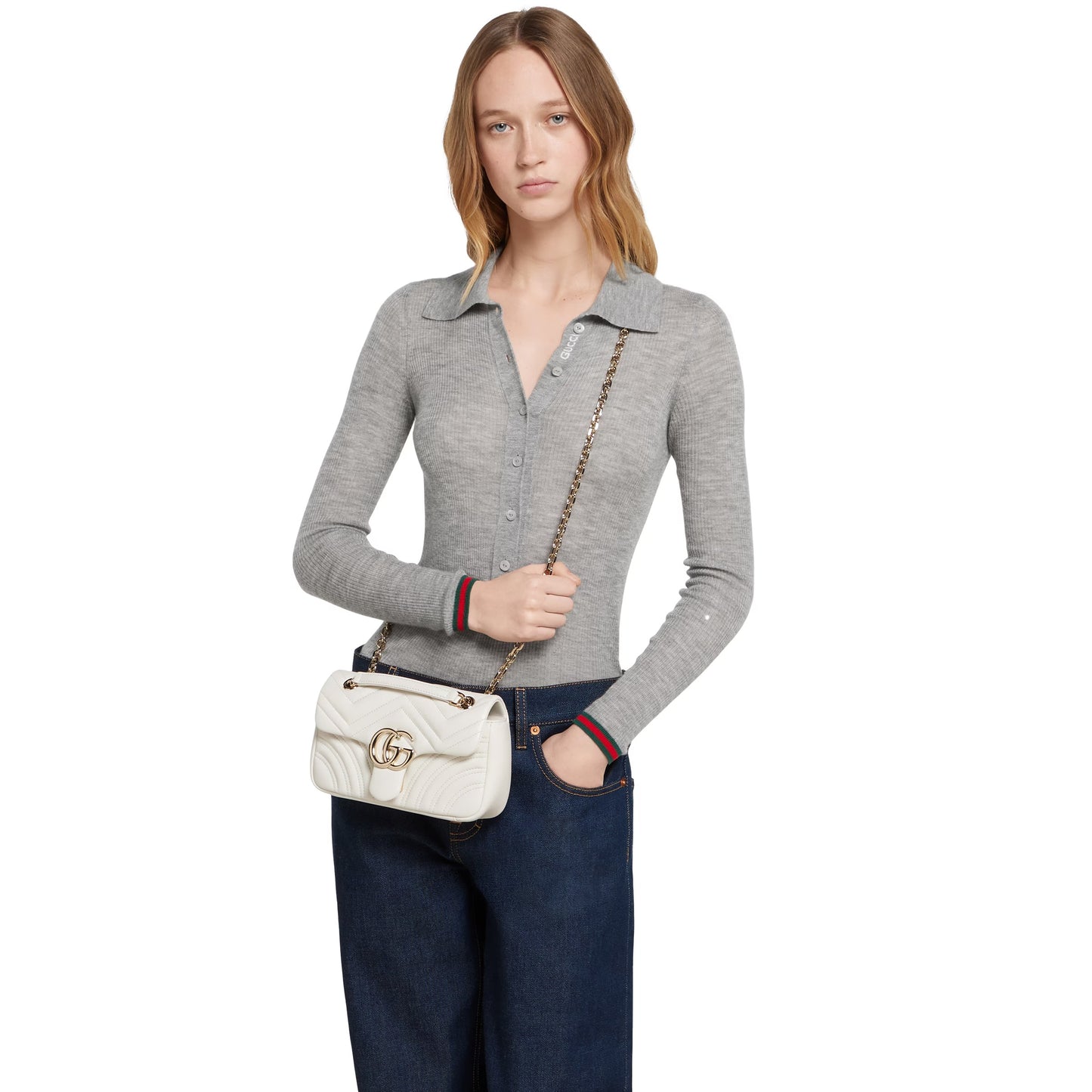 GG Marmont small shoulder bag white leather